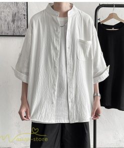 シャツ | メンズ 夏コーデ 2021新作 ライトアウター 5分袖 7分袖 スタンドカラー 麻綿 無地 カッコイイ お出かけ カジュアルトップス 薄手 夏着 アウトドア