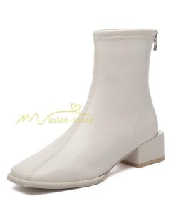 ショートブーツ | ブーツ レディース シューズ 靴 太ヒール チャンキーヒール ブーティー スクエアトゥ 合皮ブーツ COS 後ろファスナー PUブーツ コスプレ くつ