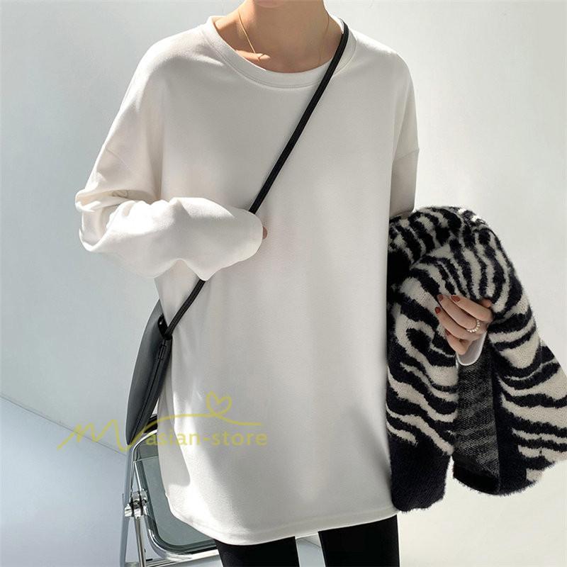 tシャツ・カットソー | 長袖tシャツ レディース クルーネック 長袖 Tシャツ ロングTシャツ 20代30代40代50代 ゆったり 体型カバー 通勤通学 お出かけ カジュアル インナー 快適 着痩せ