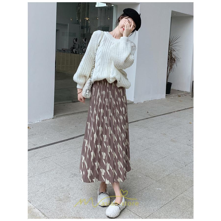 スカート | ロングレディース ボトムス プリーツかわいい 秋冬新作 韓国風 ハイウエスト 細見え 脚長効果 ニット こなれ感 高身長 低身長 トレンド