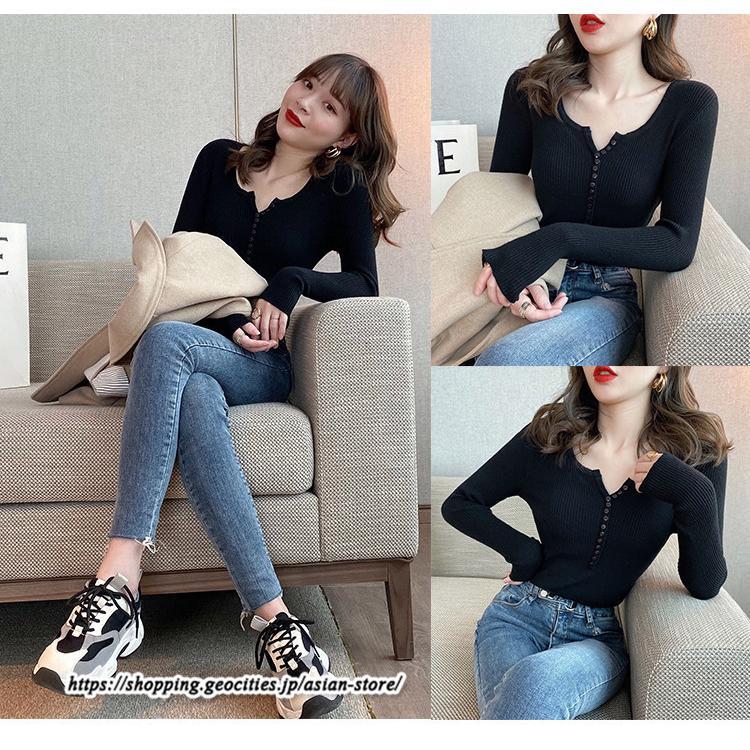ニット・セーター | カットソー ニット レディース リブニット 長袖 秋冬 春 トップス スリム ストレッチ インナー 無地 着痩せ 長袖ニット 長袖カットソー プルオーバー 通学通勤
