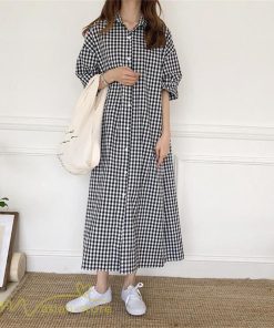 マキシ | ワンピース シャツワンピース チェック柄 可愛い マキシワンピース レディース 5分袖 春 夏 秋 20代 30代 着痩せ Aラインワンピース フリーサイズ 40代 50代