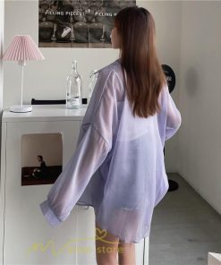 カーディガン | UVカット 接触冷感 シャツ レディース サマーシフォン 透け感 冷房対策 涼感 ひんやり 薄手 シンプル トップス 長袖 体型カバー