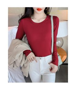 ｔシャツ・カットソー | インナーシャツ レディース ニット 長袖Tシャツ アンダーウェア スリム 肌着 女性用 トップス 長袖 無地 シンプル カジュアル 女性 ストレッチ トップス 2021
