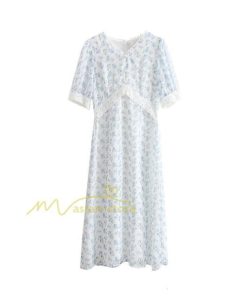 マキシ | ワンピース レディース 40代 膝丈ワンピース 春夏 半袖 通勤OL オシャレ結婚式ドレス Vネック 花柄ワンピース きれいめ お出かけ Aライン カジュアル 上品 2022