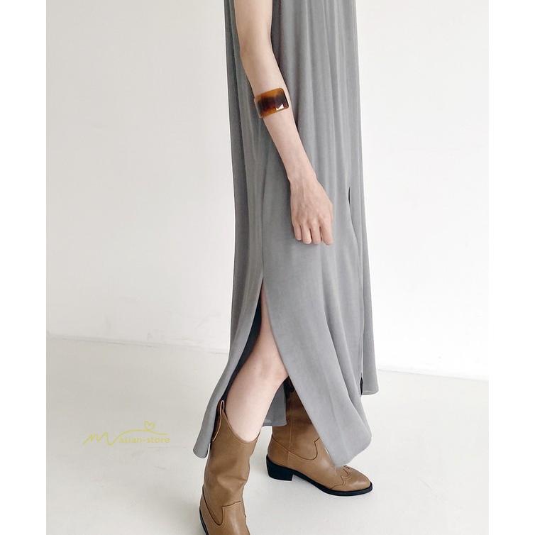 ノースリーブ | ワンピース マキシワンピース マキシワンピ マキシ ロングワンピース ワンピ スリット シンプル 無地 春夏 フレアワンピース ゆったり