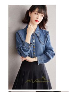 シャツ・ブラウス | デニムシャツ シャツ トップス レディース ブラウス 着痩せ デニム カジュアル エレガント 通勤 通学 オシャレ キレイめ 秋 上品 2022 可愛い 冬 ナチュラル