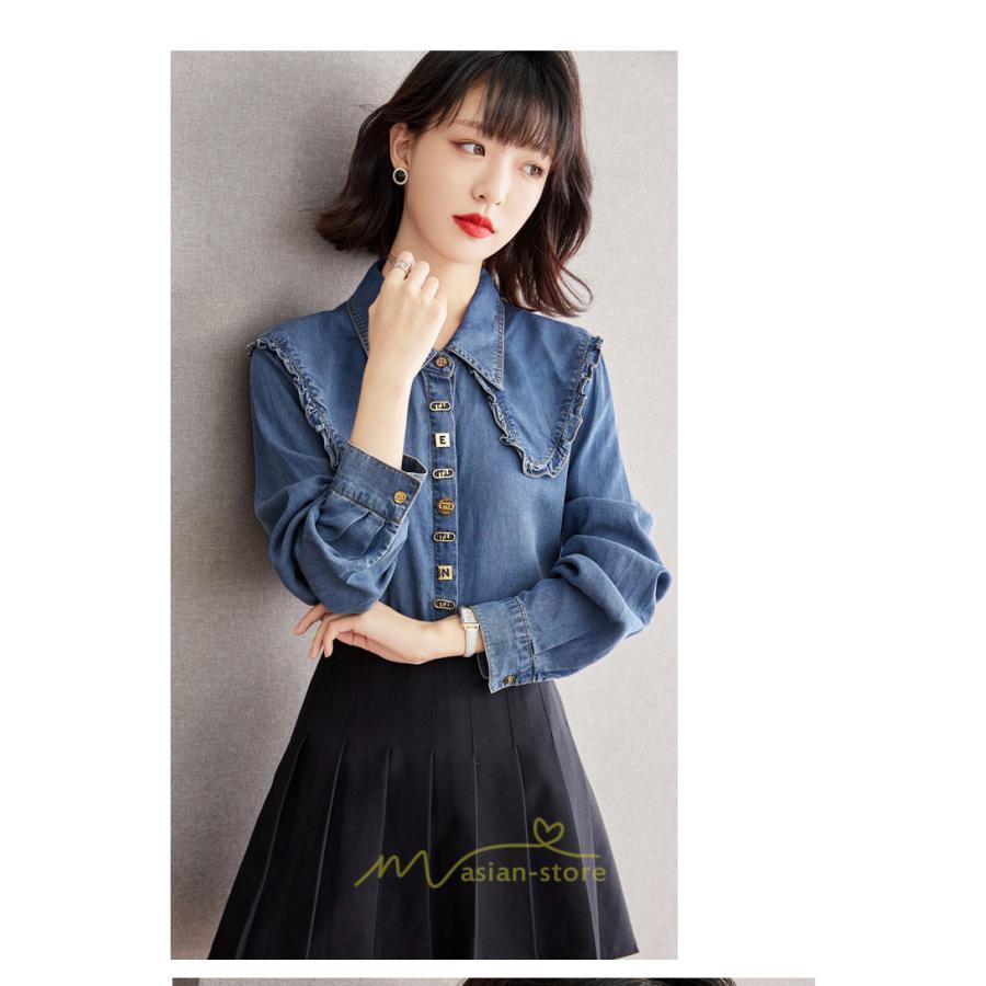 シャツ・ブラウス | デニムシャツ シャツ トップス レディース ブラウス 着痩せ デニム カジュアル エレガント 通勤 通学 オシャレ キレイめ 秋 上品 2022 可愛い 冬 ナチュラル