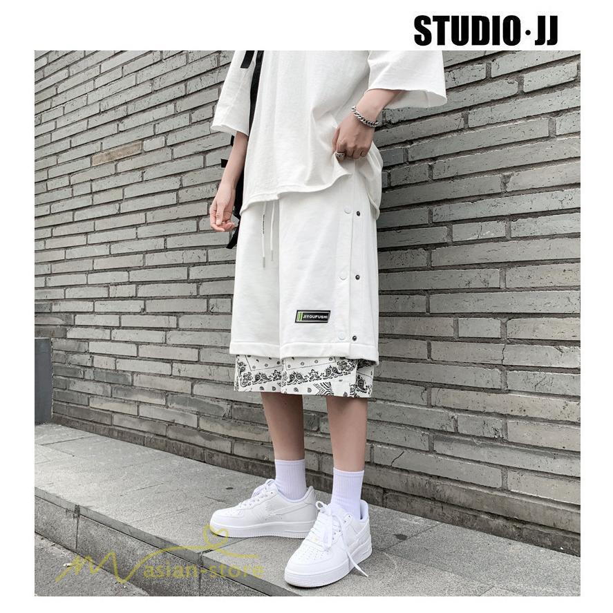 ハーフパンツ ショート | ハーフパンツ メンズ ショート丈 新作 夏コーデ おしゃれ 重ね着 レイヤード風 白 黒 日常感 カジュアル 運動着 ワイドパンツ ゆったり スウェットパンツ 着回し