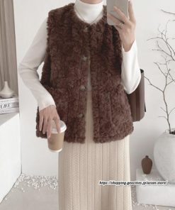 ベスト | ファーレディース 秋冬 ショート丈 アウター ジレ 羽織り 前開き ボタン カーディガン 袖なし コーデ 送料無料 フェイクファー ノーカラー