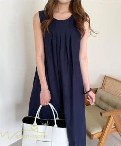 マキシ | ワンピース ノースリーブ 夏服 麻混 リネン混 春夏 カジュアル Aラインワンピース 綿麻 レディース フリーサイズ 夏 ロング丈 ギャザー きれいめ 無地