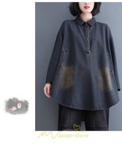 シャツ・ブラウス | デニムシャツワンピ ワンピース ロング 長袖 デニム 送料無料 大きいサイズ マタニティ 体型カバー 春 夏 秋 冬 50代 20代 30代 40代 おしゃれ