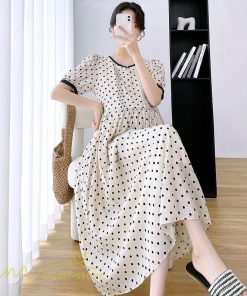 ワンピース | マタニティレディース 着痩せ ドット柄 Aライン半袖 ゆったり マタニティウェア 上品 産前 サマー おしゃれ お出かけ 妊婦服