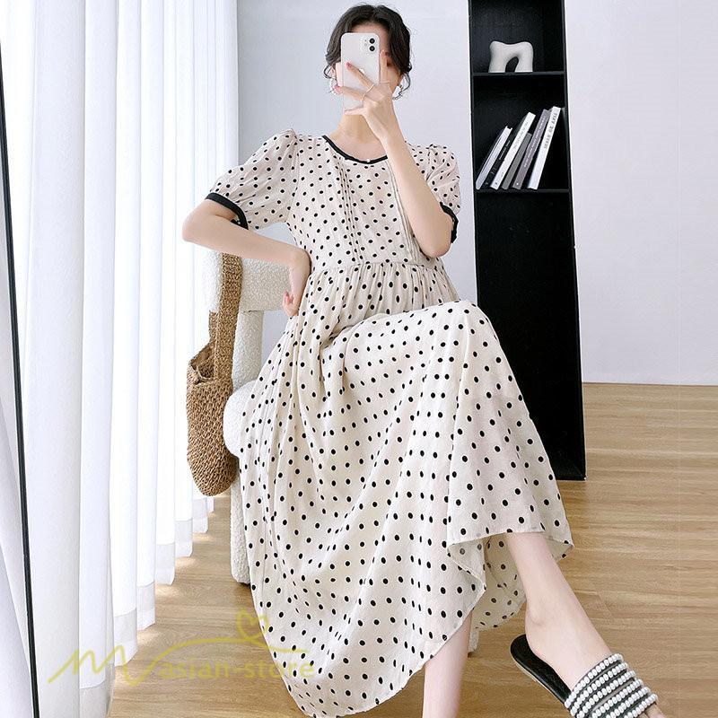 ワンピース | マタニティレディース 着痩せ ドット柄 Aライン半袖 ゆったり マタニティウェア 上品 産前 サマー おしゃれ お出かけ 妊婦服