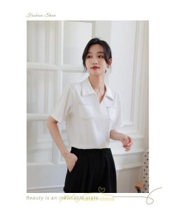 シャツ・ブラウス | シャツ ブラウス レディース 半袖 白 オフィス ビジネス 事務服 制服 リクルート おしゃれ 無地 開襟 日常 柔らかい 胸ポケット フランス風 夏コーデ お出かけ