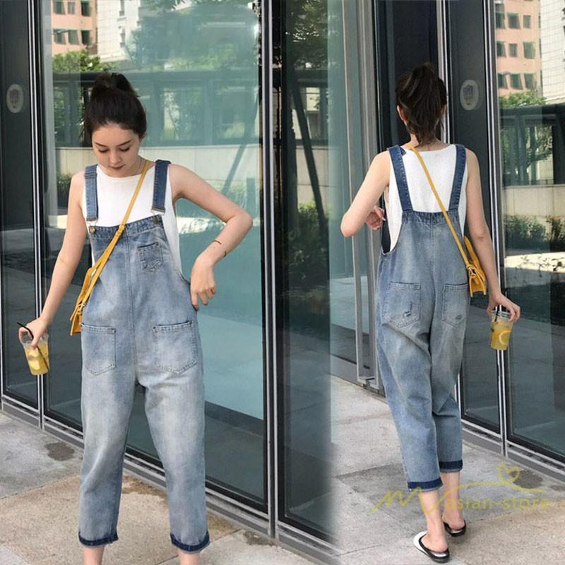 オーバーオール サロペット | サロペットパンツ オーバーオール デニム ゆったり ハイウエスト レディース カジュアル ヴィンテージ加工 無地 2020夏コーデ 復古風 デイリーコーデ