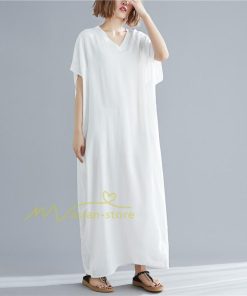 ミディアム | ワンピース マキシワンピース レディース ワンピ ロングワンピース ロングワンピ ロング マキシ 半袖 Vネック 体型カバー 2022夏物 カジュアル 20代30代40代50代