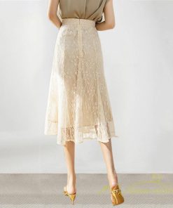 スカート | レーススカートロング丈 ハイウエスト エレガント キレイめ 通勤 日常 大人 リゾートロング 秋 花柄 柔らか 無地 ボトムス レディース ンプル