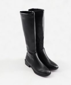 ニーハイブーツ | レディース スクエアトゥ レザー調 春秋冬 ロング丈 美脚 ローヒール 合皮 大人