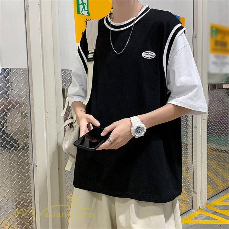 Tシャツ | Tシャツメンズ 重ね着風 半袖 Tシャツ おしゃれ ゆったり カジュアルシャツ クルーネック 新作 大きいサイズ 切り替え サマー上品 春夏 ファッション