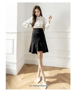 スカート | レディース ミモレ丈 ひざ丈 膝丈 マーメイドフリル オシャレ Aライン キレイめ 着痩せ フェミニン 通学 可愛い 秋服 落ち感 通勤