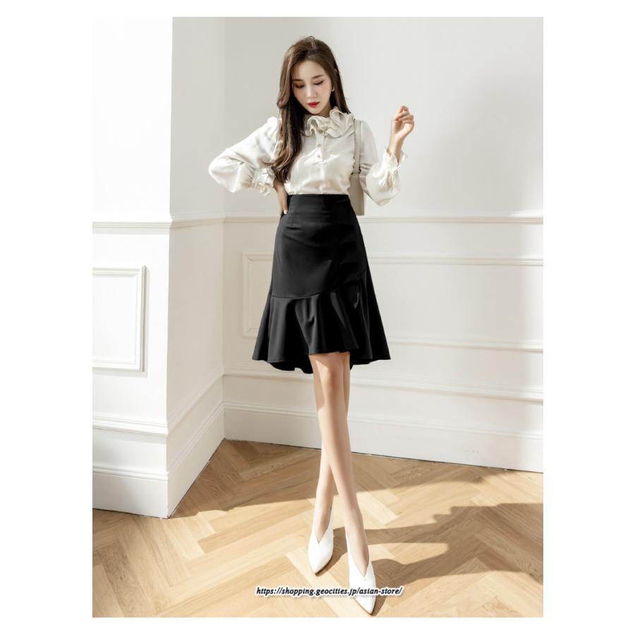 スカート | レディース ミモレ丈 ひざ丈 膝丈 マーメイドフリル オシャレ Aライン キレイめ 着痩せ フェミニン 通学 可愛い 秋服 落ち感 通勤