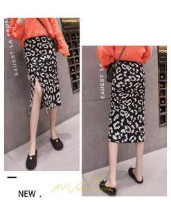 スカート | ロング 秋 冬 Aライン ロング丈 ハイウエスト ヒョウ柄 かっこいい セクシー  スリット ニット 韓国風 高見え デート おでかけ 2022新作 女子会 細見え