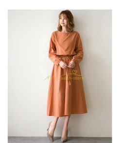 マキシ | ワンピース 秋 レディース 綿麻ワンピース ロングワンピース ウエストリボン付き 縛る 着痩せ Aラインワンピース 30代40代50代 長袖ワンピース 大人 可愛い 無地