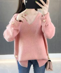 ニット・セーター | Vネック ニット ニットトップス プルオーバー 無地 ニットセーター スリット入り 秋冬 ニットソー レディース