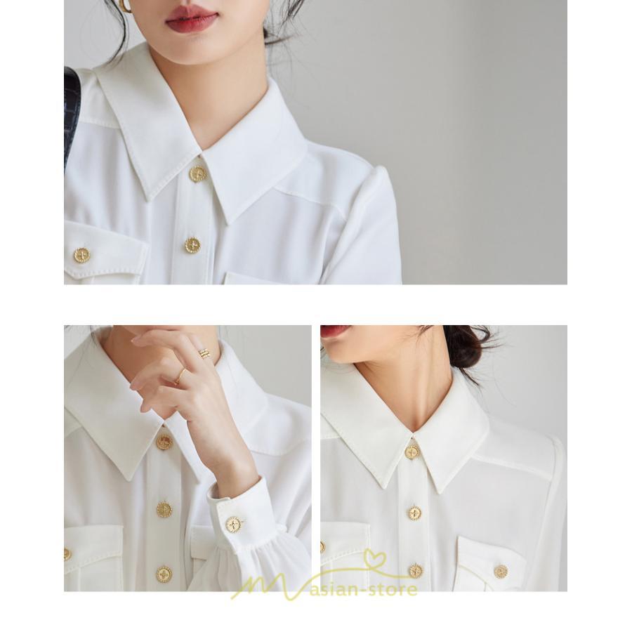 シャツ・ブラウス | ブラウス レディース オフィス 白 フォーマル 長袖 おしゃれ シャツ カジュアル 制服 レギュラー 着回し オフィス 胸ポケット OL 秋服 キレイめ 通勤