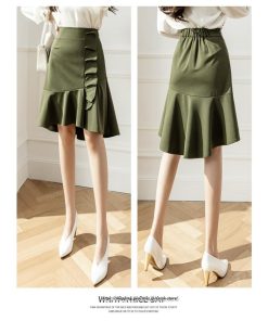スカート | レディース ミモレ丈 ひざ丈 膝丈 マーメイドフリル オシャレ Aライン キレイめ 着痩せ フェミニン 通学 可愛い 秋服 落ち感 通勤