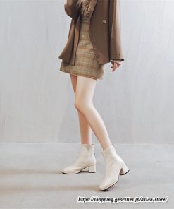 ショートブーツ | レディース 春秋ブーツ スクエアトゥ ブーツ チャンキーヒール 太ヒール 後ろファスナー 靴 通学通勤 シューズ 大人 黒ブーツ ミドルヒール