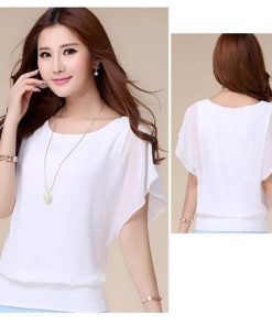 シャツ・ブラウス | レディース シフォンブラウス 半袖 無地 ラウンドネック ドルマンスリーブ トップス