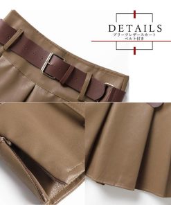 ミニスカート | プリーツレザースカート ベルト付き 秋冬