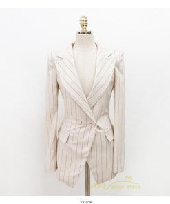 セットアップ | ワンピーススーツ セレモニー スーツ ママ オフィス 通勤用 フォーマル 長袖ジャケット+ノースリーブワンピース レディース 結婚式 ストライプ柄 2点セット