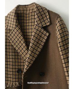 コート・ジャケット | テーラードジャケット レディース コート アウター 長袖 ミディアム丈 羽織り 春 秋 冬 切り替え チェック柄 カジュアル ダブルブレスト 着痩せ ラシャ 韓国風