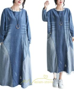 デニムワンピース | ワンピース レディース カジュアル 人気 デニム ロング丈 切り替え 長袖 レトロ風 体型カバー 着痩せ 大きいサイズ 20代30代40代50代 マタニティ 秋 春 夏