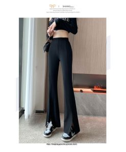 チノ・テーパード・ジョガー・スキニーパン | パンツ レディース フレアパンツ ロングパンツ 千鳥格柄 ブラック スリット カジュアル ハイウエスト お出かけ かわいい スキニーパンツ トレンド おしゃれ