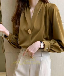 シャツ・ブラウス | ブラウス レディース 長袖ブラウス 春秋 オフィスブラウス 白vネック オシャレブラウス シフォントップス 韓国風 大人 上品 40代 ゆったりシャツ 通勤OL 50代