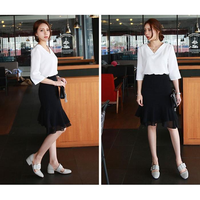 シャツ・ブラウス | シャツブラウス レディース シャツ 五分袖 Vネック 無地 トップス カットソー 可愛い 大人 30代 40代 50代 フォーマル ピンク 白 ブルー オフィス