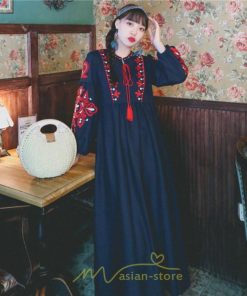 マキシ | 花柄ワンピース 丸首 リゾート ワンピース レディース 長袖 夏秋 ロング丈 マキシ丈 大人 上品 刺繍 綿麻 二次会 女子会 旅行 お出かけ コットン バカンス