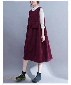 ノースリーブ | ワンピース 秋 冬 レディース 無地 可愛い 新作 丸首 コーデュロイ ひざ丈 ミディアムワンピース ゆったり シンプル ゆるワンピース プルオーバー