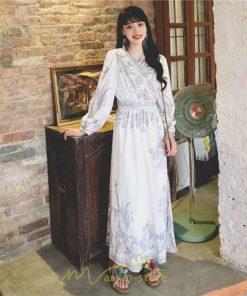 マキシ | マキシワンピース ロングワンピース レディース 夏 秋 長袖 紺 ゆったり Aライン 花柄プリント きれいめ リゾート 大人 20代 母 40代 同窓会 二次会 ママ 30代