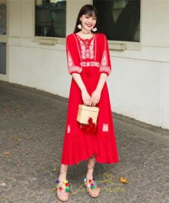 マキシ | ワンピース きれいめ レディース 夏 秋 ロング 上品 大人 七分袖 お出かけ 高見え 赤 白 黄色 上質 20代 50代 40代 ゆったり リゾート 30代 旅行 体型隠し