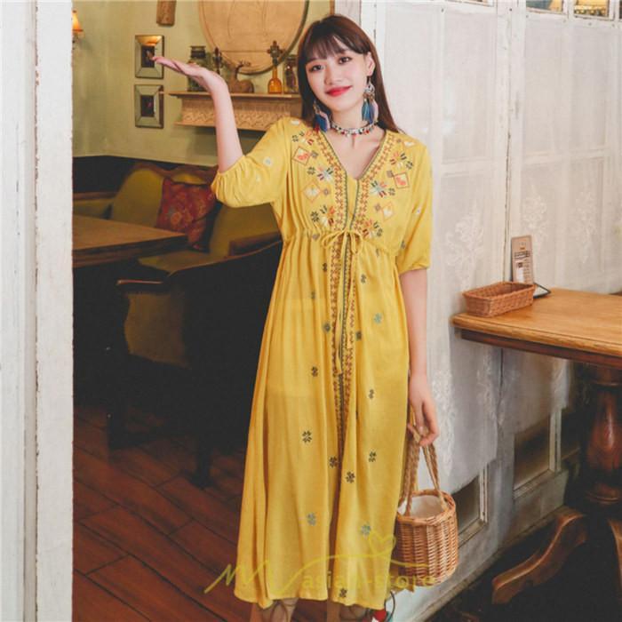 マキシ | ワンピース 膝下 カジュアル 上品 きれいめ 通勤 レディース 七分袖 体型カバー インスタ映え 撮影 個性的 クラシック 大人可愛い 高級感 普段使い 海外旅行