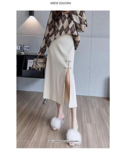 スカート | ニットレディース ボトムス  ロング 秋冬 40代 50代 暖か コーデ 送料無料 スリット 着痩せ 韓国ファッション セクシー ハイウエスト Aライン