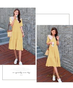 ミディアム | Aラインワンピース レディース 半袖 ロングワンピース ドールカラー ガーリー バイカラー きれいめ カジュアル ファッション 着痩せ 30代 20代 女性着 半袖