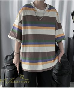 Tシャツ | カットソー メンズ ストライプ カジュアルクルーネック 5分袖 ワイドトップス メンズスタイル カッコウイイ 夏服 上品 日常感