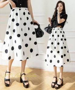 スカート | ロング丈フレアウエストゴム レディース 春夏 体型カバー ドット柄 フェミニン デイリー 通勤通学 着痩せ 着回し カジュアル お出かけ 20代30代40代
