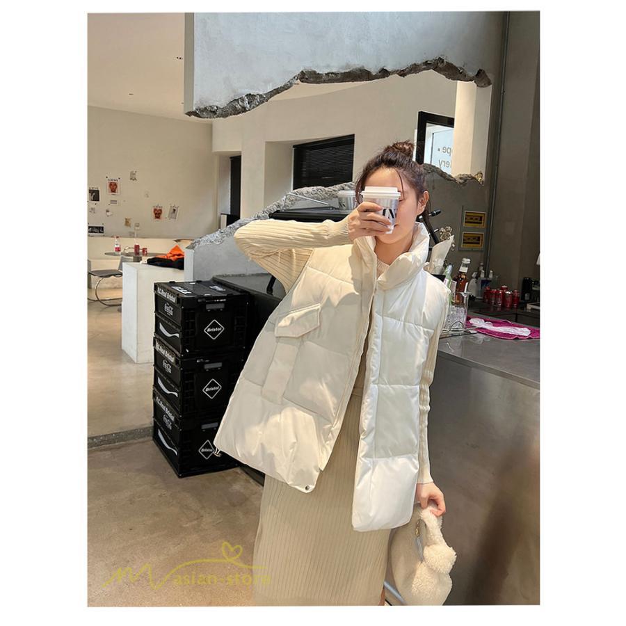 ベスト | ダウンレディース 無地 スタンドネック 中綿きれいめ シンプル 大きいサイズ ノースリーブ 韓国風 20代 50代 秋冬コーデ 40代 30代 大きいサイズ